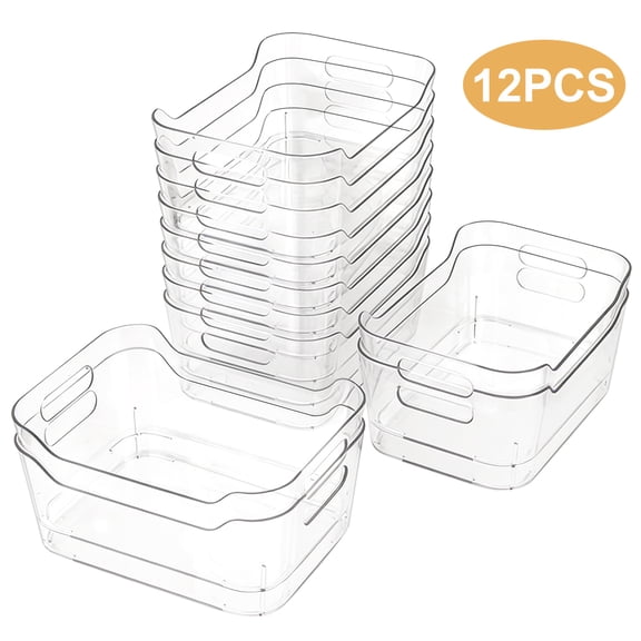 12 Pack Clear Plastic Storage Bins, TAIMASI Multi-Use Pantry Organizer Bins, Stackable Storage Containers for Home, Kitchen, Office, Cabinet, Fridge Organization