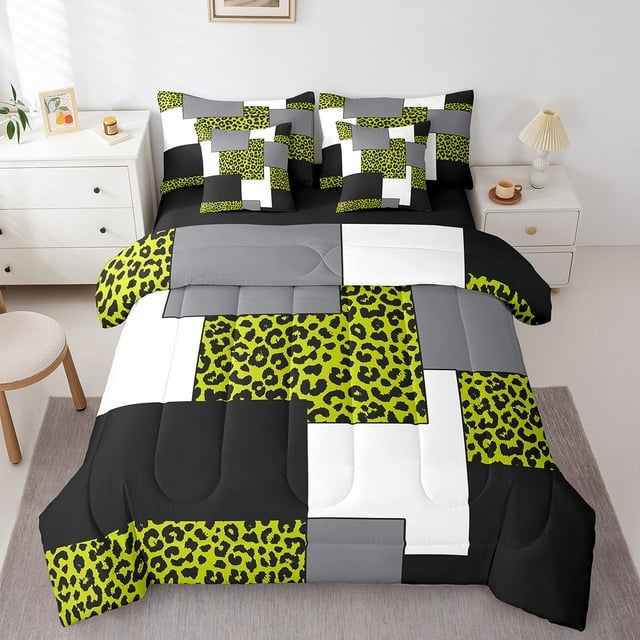 YST Ensemble de Douillette 7 Pcs à Imprimé Léopard Grand Lit, Ensemble de Lit Rayé pour Filles Femmes, Ensembles de Literie Texture Peau d'Animal, Ensembles de Lit Modernes Abstraits Réversibles avec Ensemble de Draps Déco de Chambre