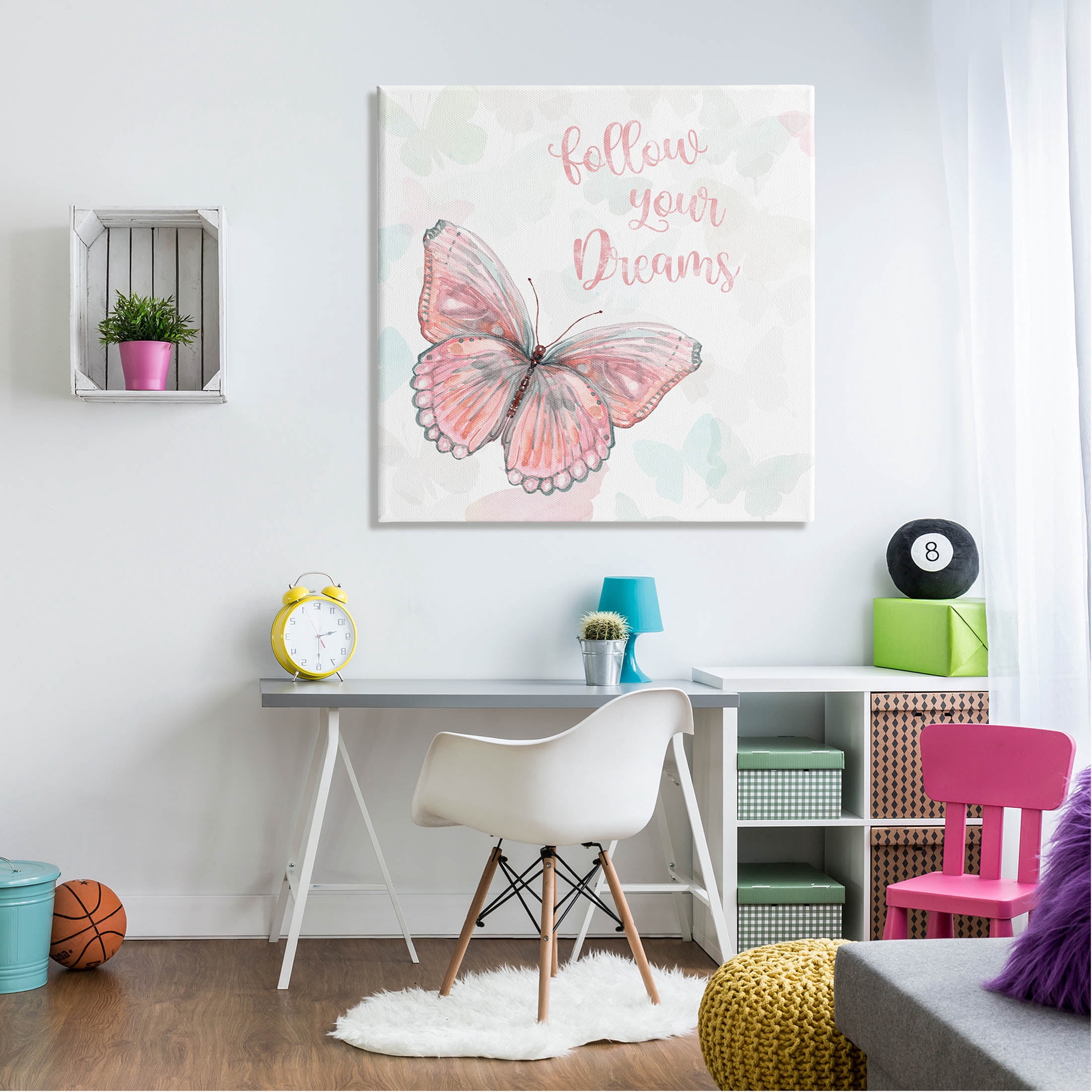 Follow Your Dreams Pink Butterfly Animals & Insects Graphic Art Gallery Wrapped Canvas Print Wall Art
