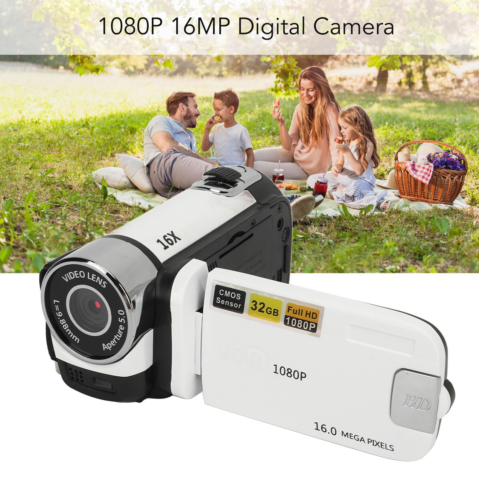 Digital Camera,Digital Camera 2.4 Inch Rotatable Screen Camcorder 16X Zoom HD Video Recorder with Fill Light, Anti Shake,Portable Video Recorder for Boys Girls D90 1080P 16MP (White)