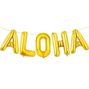 ALOHA Balloons Banner, 32 Inches Aloha Gold Letter Balloons Sign for Hawaiian Luau Party Decorations, Summer Tropical Luau Party Decorations Supplies