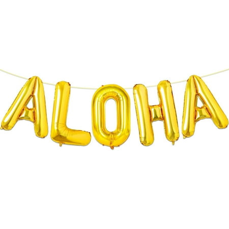 ALOHA Balloons Banner, 32 Inches Aloha Gold Letter Balloons Sign for Hawaiian Luau Party Decorations, Summer Tropical Luau Party Decorations Supplies