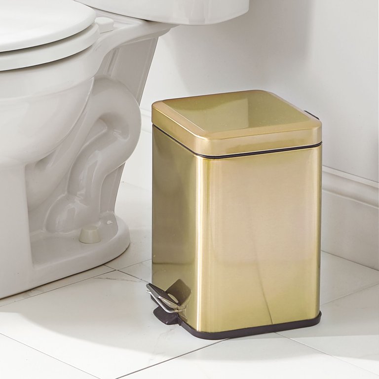 Satin Brass Decorative Wastebasket with Metal Liner