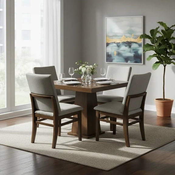 Set de Comedor SALVANTO Joshua 4 Sillas 90x90 cm MDF UV color Parota
