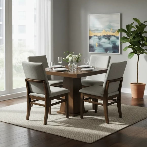Set de Comedor SALVANTO Joshua 4 Sillas 90x90 cm MDF UV color Parota