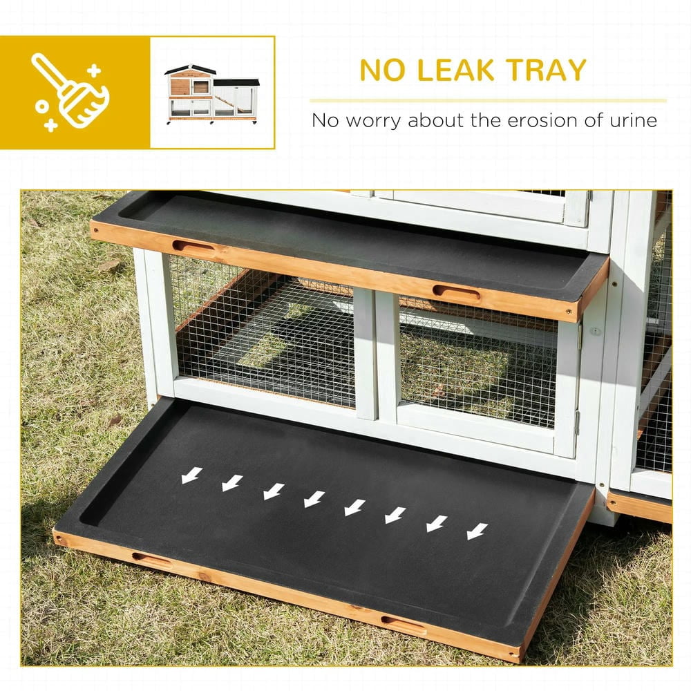 Spaco 62" Wooden Mobile Rabbit Hutch with Wheels, Run Box, Slide-out Tray, Ramp, Rabbit Hutch for Outdoor, Yellow