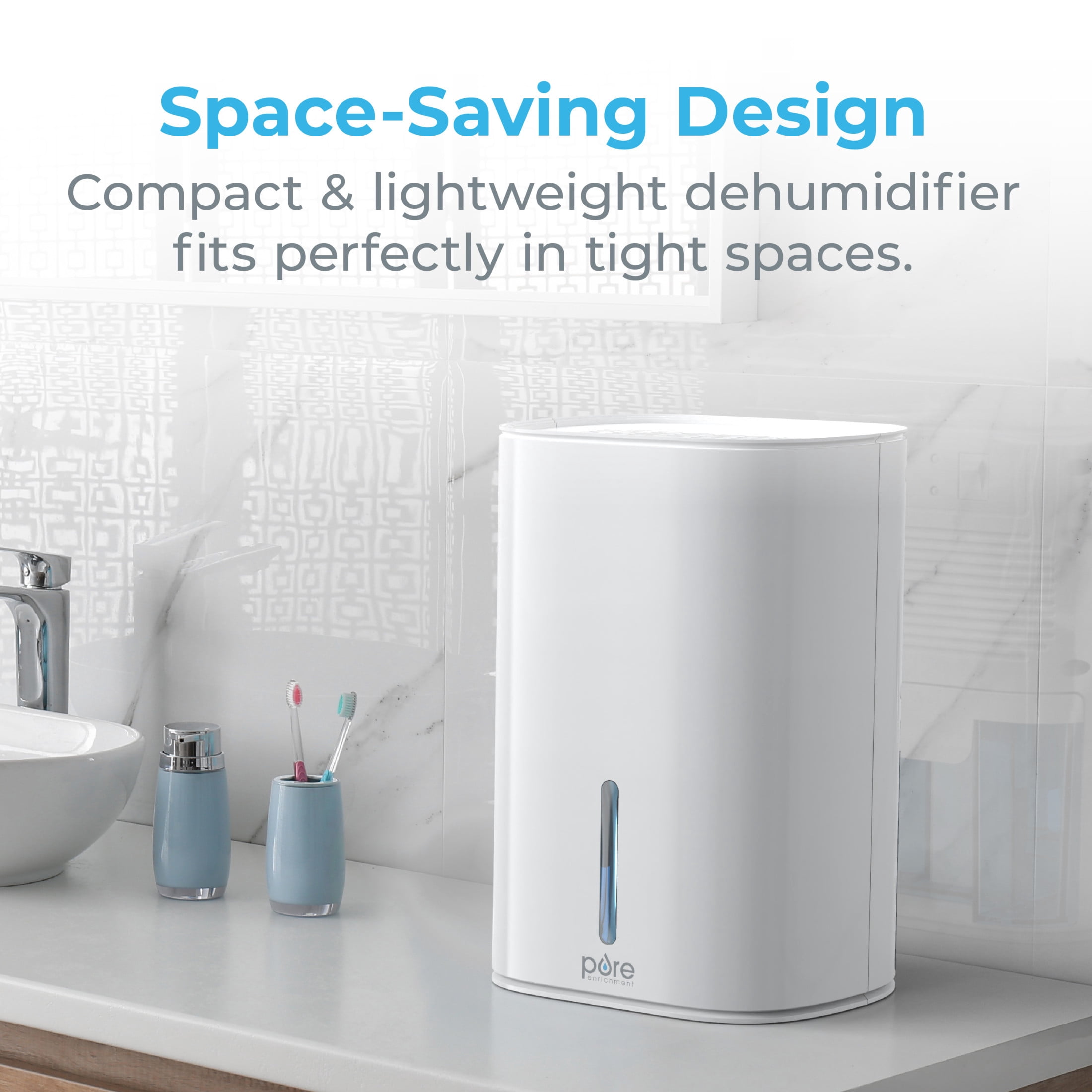 Pure Enrichment PureDry Mini Dehumidifier -  27oz Compact Water Tank Eliminates 300ml/day of Excess Moisture from Closets, Bathrooms, Boats, Kitchens, and Other Small Rooms and Living Spaces