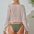 thumbnail image 4 of Qzwdhjm Cropped Swimsuit Coverup Top for Women Crochet Hollow Out Bathing Suits Cover Up Boat Neck Long Sleeve Beach Coverups Tops for Resortwear, 4 of 4