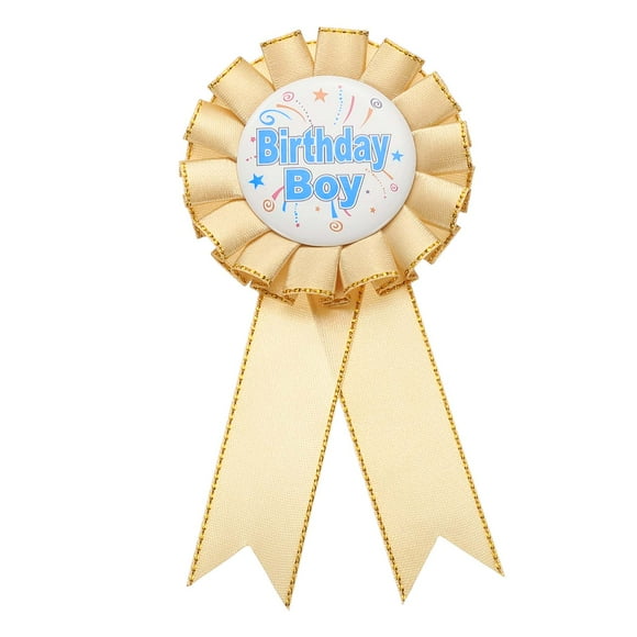 Uxcell Birthday Ribbon Pin, 5.9 x 2.8" Award Ribbon Fabric Birthday Boy Pin for Party Adults Women Party Decorations Celebration Accessory Gift, Gold