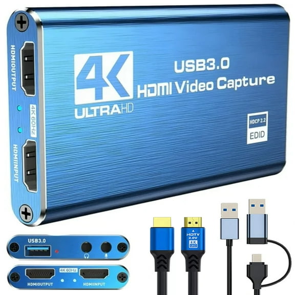 4K HDMI Capture Card for Streaming,USB 3.0 Video Capture Card Loop-Out, 1080P 60FPS/2K 30FPS Video Game Capture for Camera/Xbox/PS4/PS5/PC/OBS