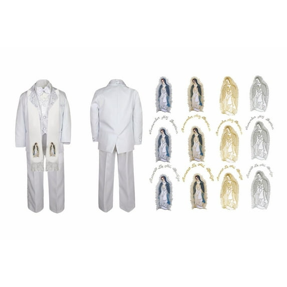 Toddler Baby Boy Christening Baptism Church White Suit Stole Mary Guadalupe Sm-7