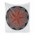 thumbnail image 1 of Mandala Soft Flannel Fleece Throw Blanket, Ornamental Eastern Round Lace Motif Boho Mosaic, Cozy Plush for Indoor and Outdoor Use, 60" x 80", Dark Night Blue Rust, by Ambesonne, 1 of 5