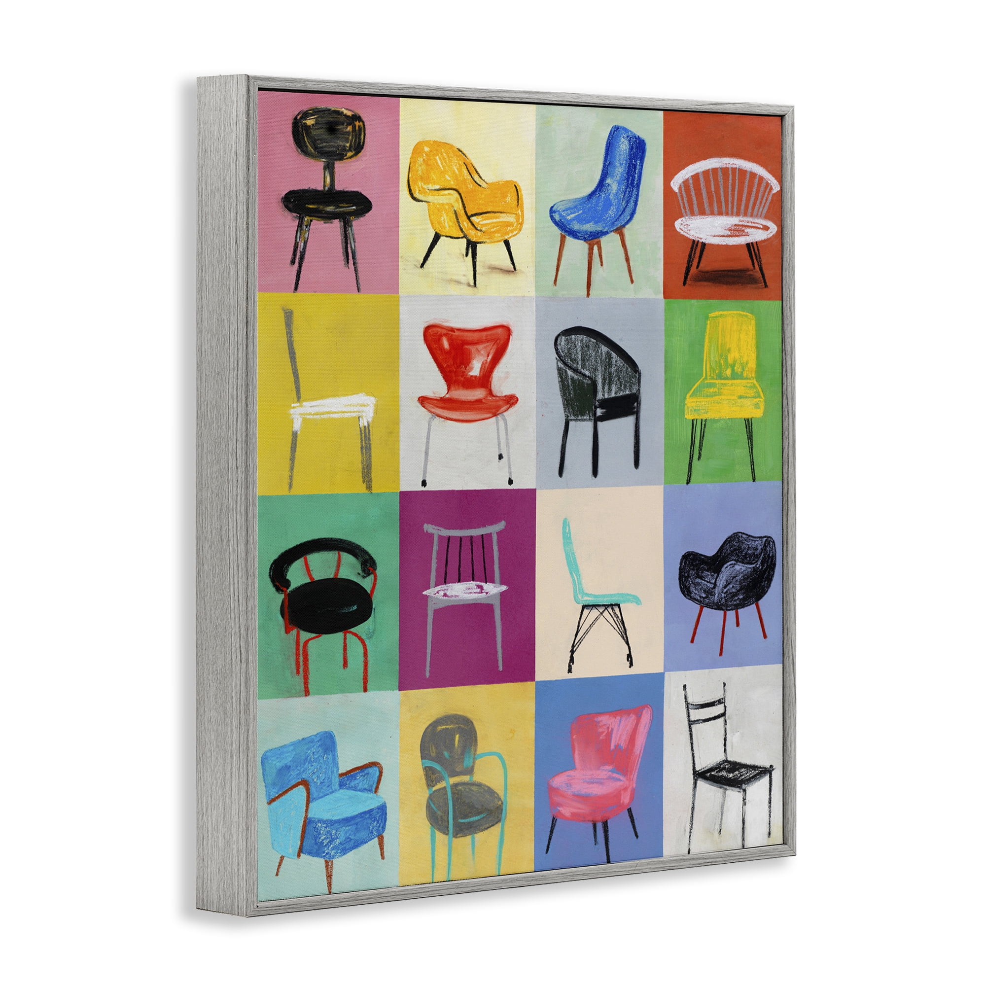 Stupell Industries Bright Modern Chairs Animals & Insects Painting Gray Framed Art Print Wall Art, 11 x 14