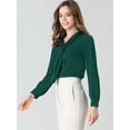 thumbnail image 2 of INSPIRE CHIC Blusa Elegante De Oficina De Trabajo Para Mujer, Camisa Plisada Con Cuello De Lazo Y Manga Larga Verde oscuro L, 2 of 6