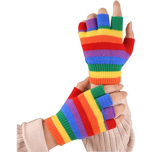 nipocaio Mitaines unisexes extensibles en tricot arc-en-ciel