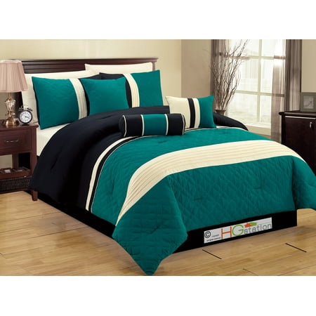 7 Pc Quilted Geometric Medallion Pleated Striped Comforter Set