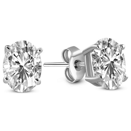 IGI Certified 12 Ct Lab Grown Solitaire Diamond Stud Earrings| 14K White Gold Oval Shape Push Back Prong Setting Friendly Diamonds Earrings | F-G Color, VS1-VS2 Clarity
