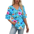 thumbnail image 7 of Fmbrln Womens Tops Summer Fashion Double Layered Short Sleeve V Neck T-Shirts Casual Loose Fit Floral Print Beach Vacation Blouses, 7 of 7