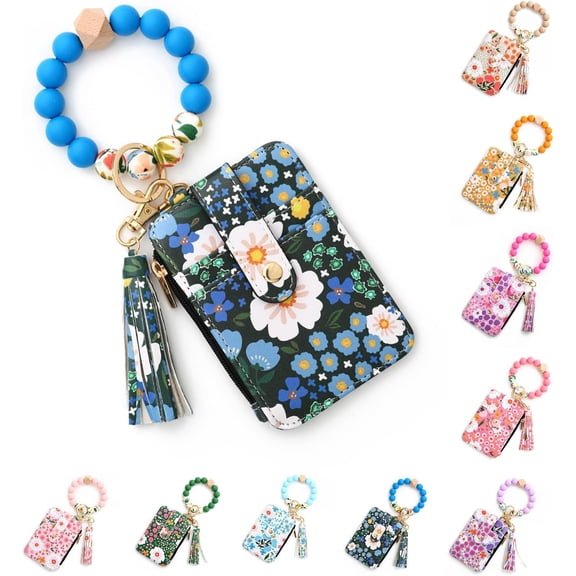 Women'S Boho Style Beaded & Tassel Charms Keychain With Flower Pattern Wallet For Key & Bag Decor,Trendy Mother’S Day Gifts