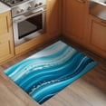 thumbnail image 2 of 2x3 Ft Entryway Area Rug, Teal Abstract Waves Kitchen Rug Runner Washable Floor Mat, Water Ripple Stripes Modern Non Slip Indoor Door Mat Throw Carpet for Bathroom Living Room Bedroom, 2 of 8