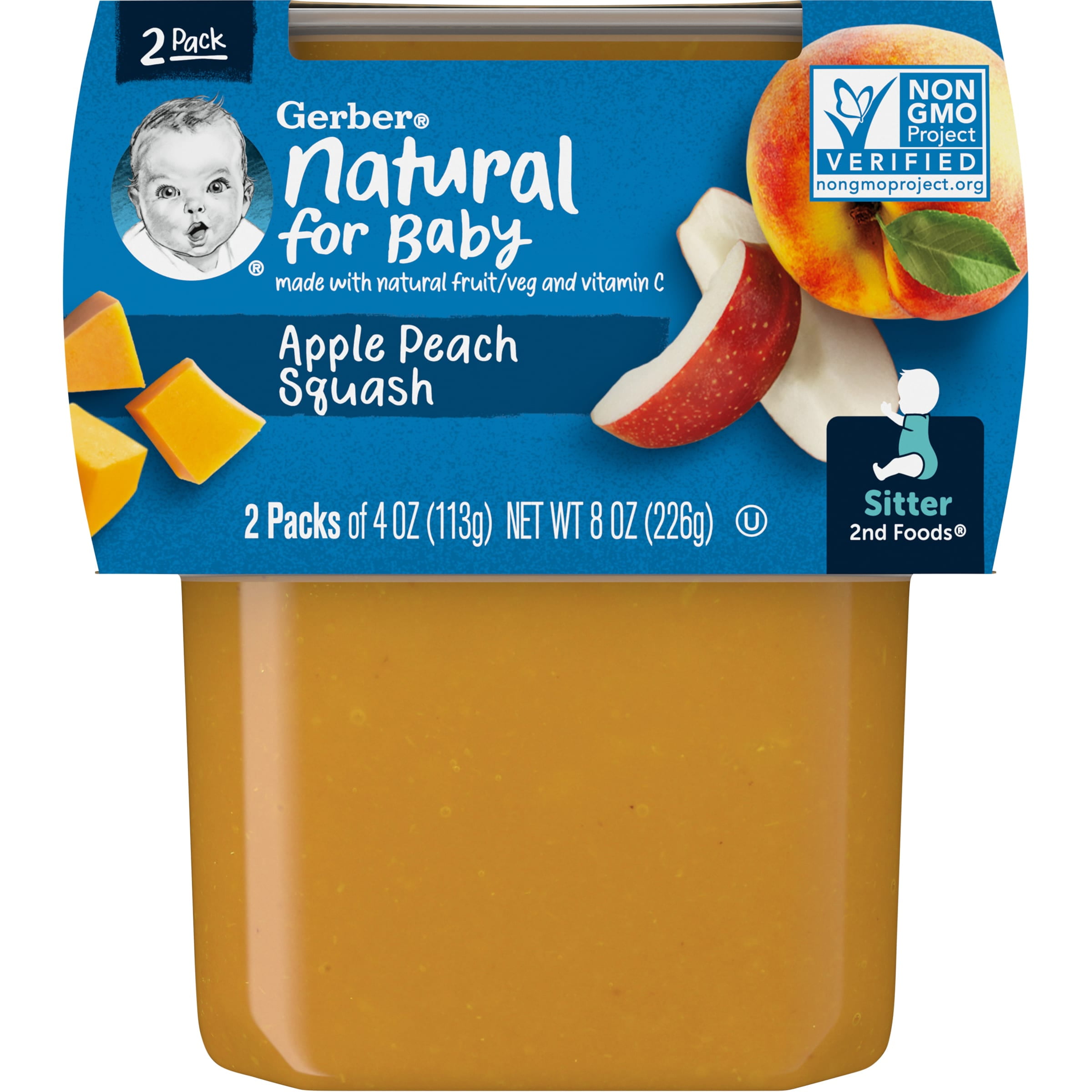 Gerber 2nd Foods Natural for Baby Baby Food, Apple Peach Squash, 4 oz Tubs (2 Pack)