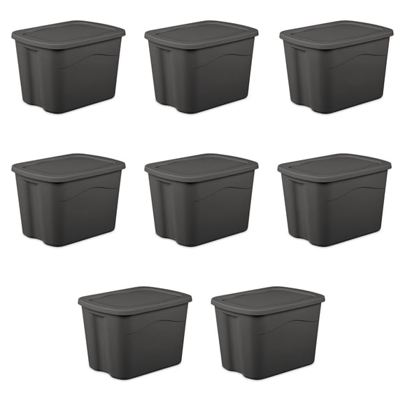 18 Gallon Plastic Storage Bin with Snap-on Lid, Gray, 8 Count