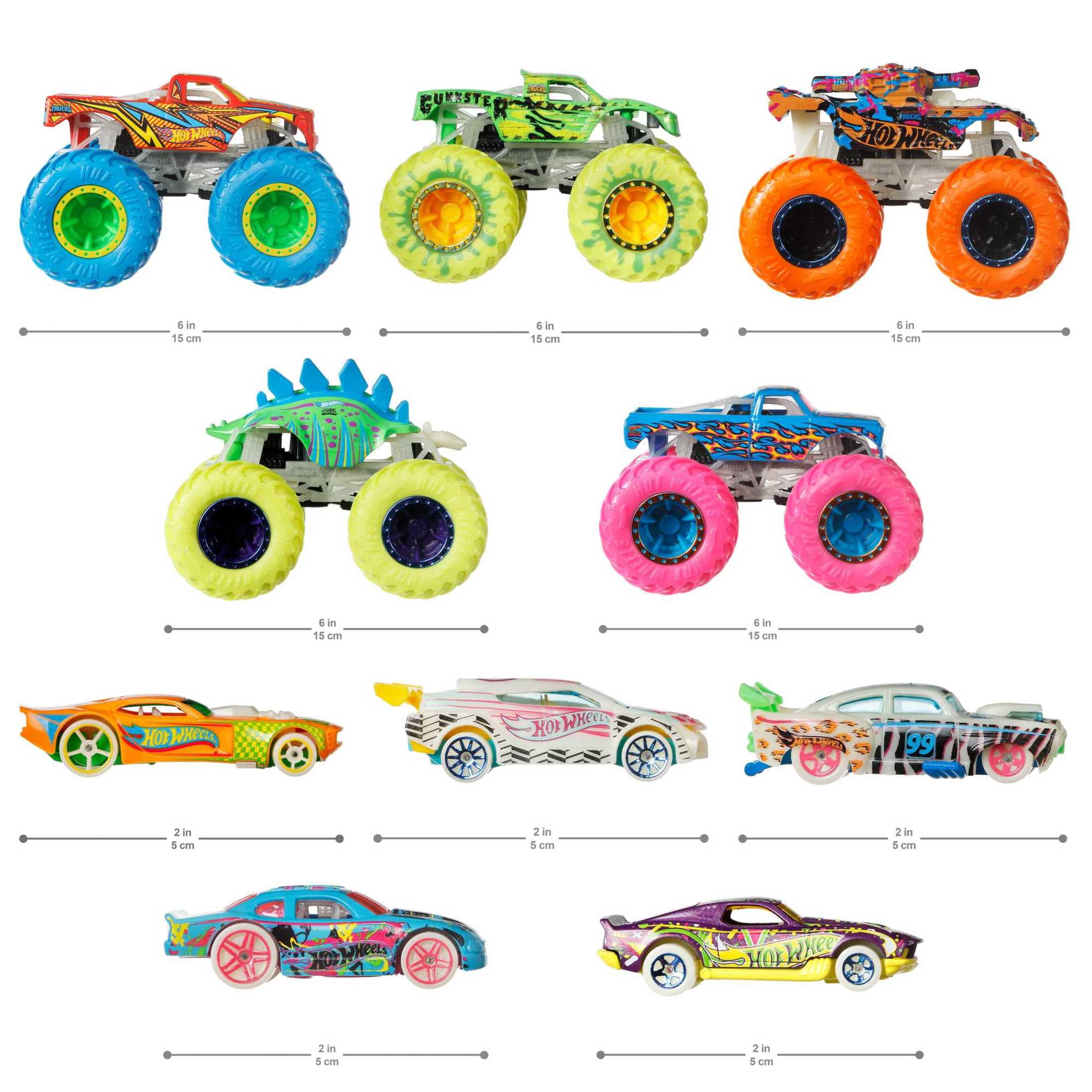 Hot Wheels Playsets, Glow In The Dark Monster Trucks Race Set: 10 Toys 1:64 Vehicles, 5 Trucks & 5 C(图4) Hot Wheels Playsets, Glow In The Dark Monster Trucks Race Set: 10 Toys 1:64 Vehicles, 5 Trucks & 5 C(图4)