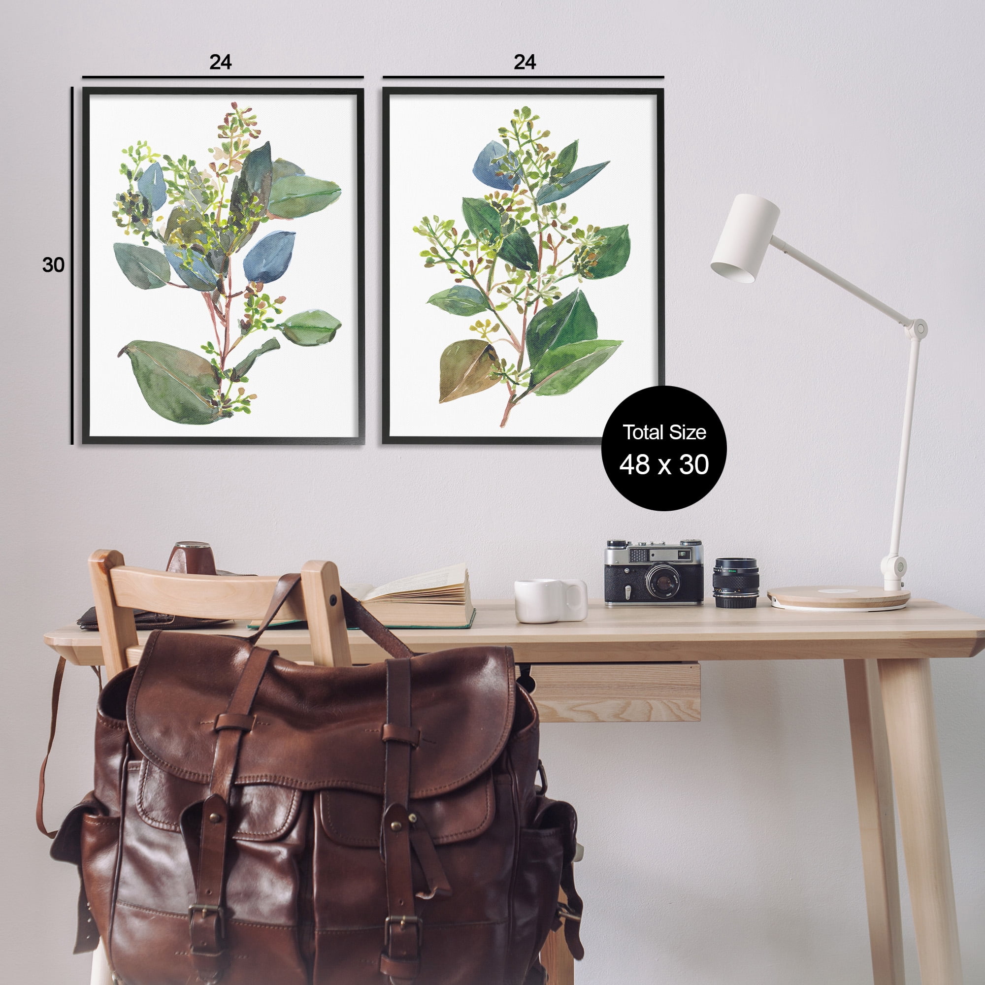 Stupell Industries Soft Eucalyptus Plant Ombre Leaves Botanical & Floral Painting Black Framed Art Print Wall Art, 24 x 30, Set of 2