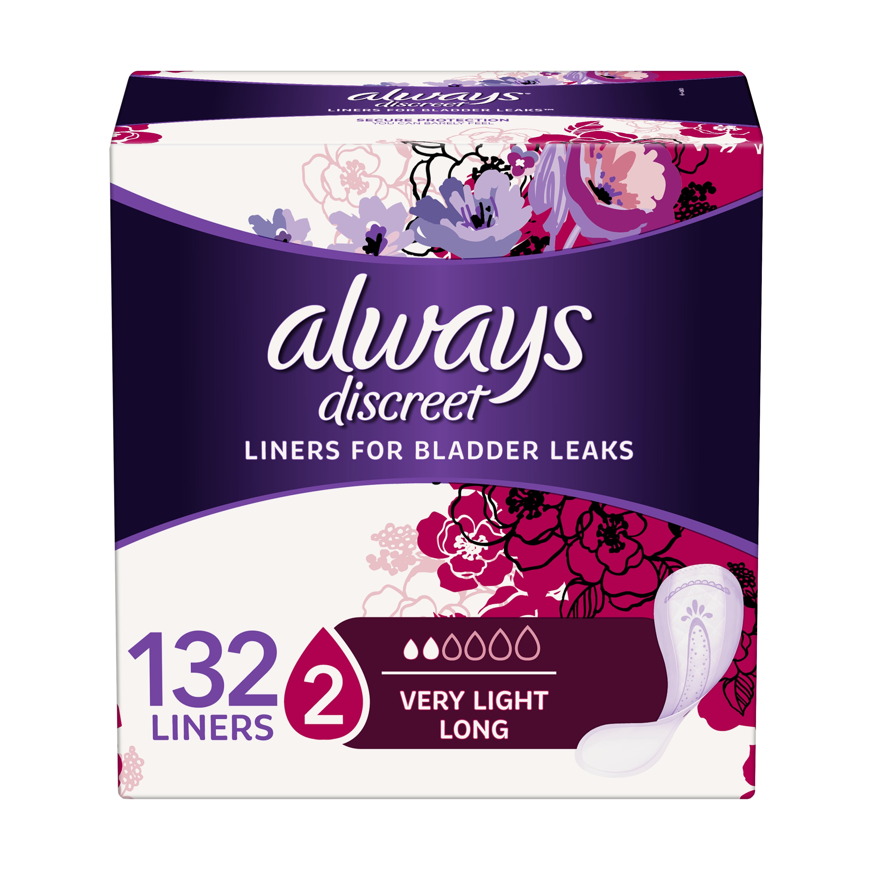 Always Discreet Incontinence Liners, Very Light Absorbency, Long Length