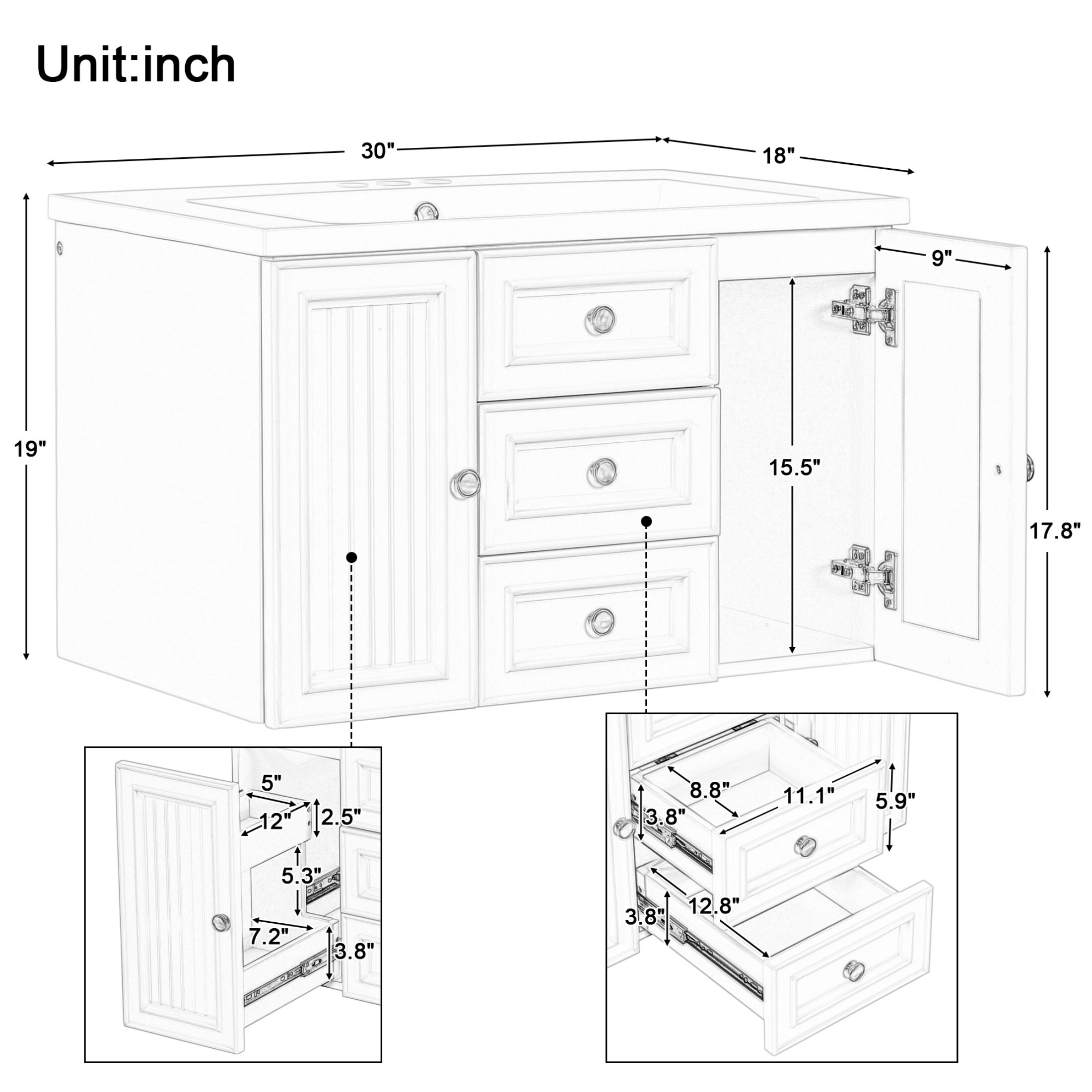 AENKYO 30'' Wall Mounted Bathroom Vanity with Sink, Simple Floating Vanity Cabinet with Drawers, Green