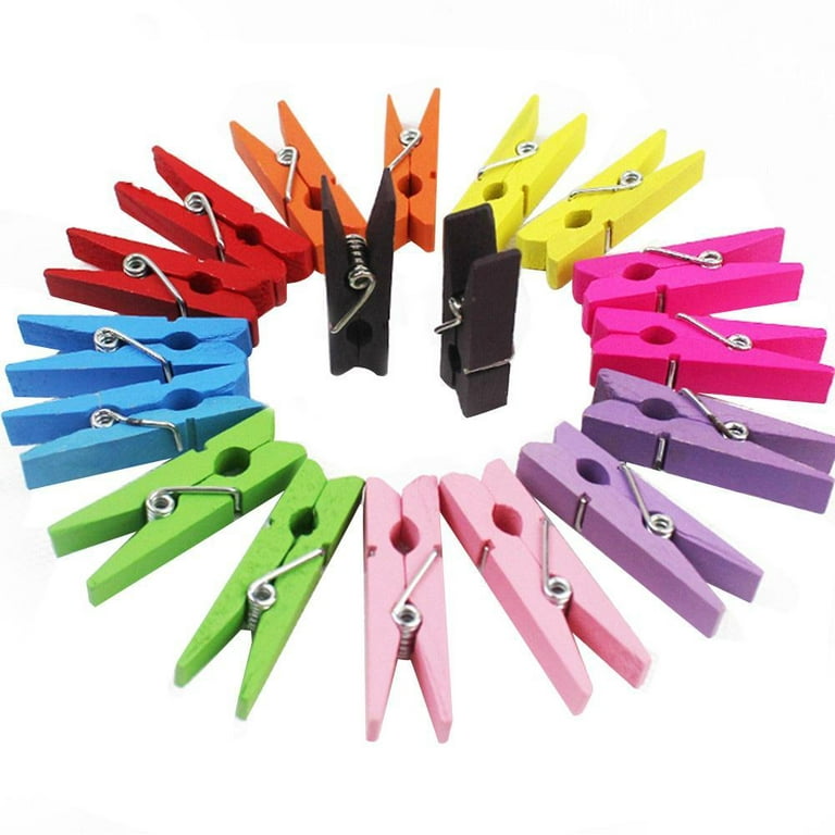 100Pcs Mini Multicolor Wooden Clothes Photo Paper Peg Clothespin Craft Clips  Red Metal, Wood 