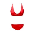 thumbnail image 6 of Minjewel Women's Sexy Solid Color High Waist Bikini Set with Gold Lock Detail, Fashion Swimsuits for Women for Beach, Pool & Summer,Red S, 6 of 8