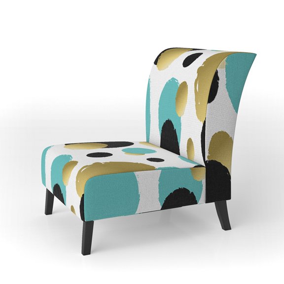 Designart "Gold And Blue Circles" Upholstered Mid-Century Accent Chair - Arm Chair