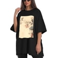 thumbnail image 4 of Plus Size Shirt for Women Black Tops for Women Short Sleeves Shirt for Women Flower T Shirt Crewneck Shirt for Women XL, 4 of 5