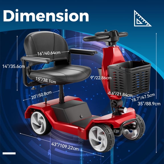 Edcsi Foldable Mobility Scooters for Seniors, 4 Wheel Lightweight Mobility Scooters for Adults, Powered Electric Wheelchair, Mobility Scooter with Seat, Folding Travel Motorized Scooter