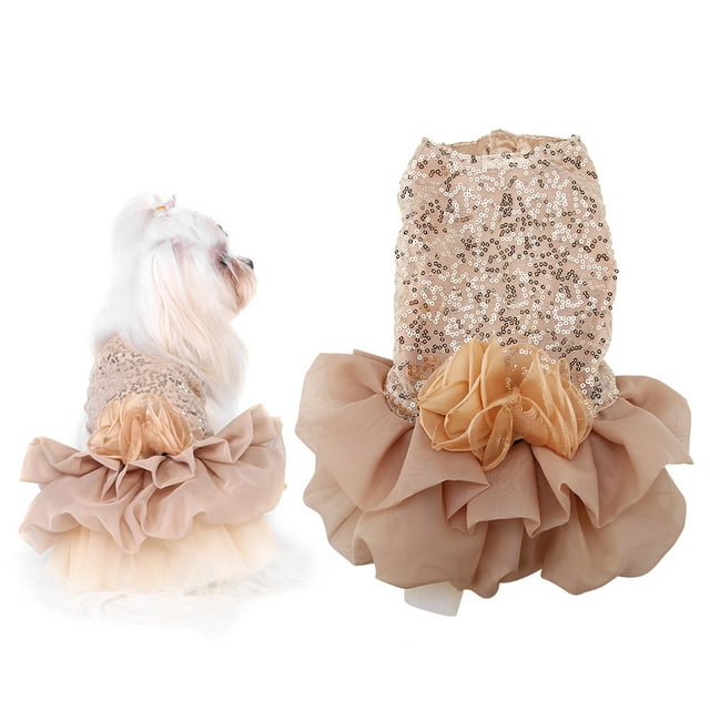Été Pet Cloth Petit Chien Robe Chiot Pailleté Princesse Jupe Bulle Costume de Mariage (M d'Or)