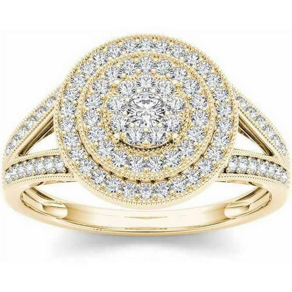 1/2 Carat T.W. Diamond Double Halo Cluster 10kt Yellow Gold Engagement Ring