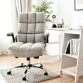 thumbnail image 3 of Gymax High Back Big & Tall Office Chair Adjustable Swivel w/Flip-up Arm Beige, 3 of 10