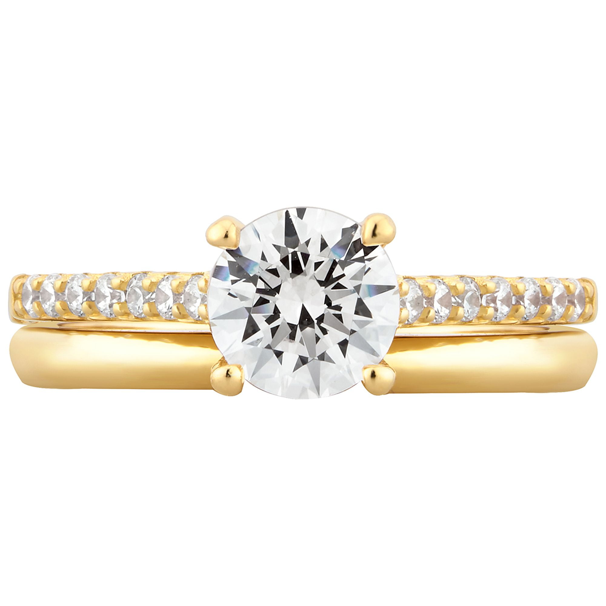 Arista 1.88 ct Round Swarovski Diamond Solitaire Women's Bridal Set in Yellow plated Sterling Silver