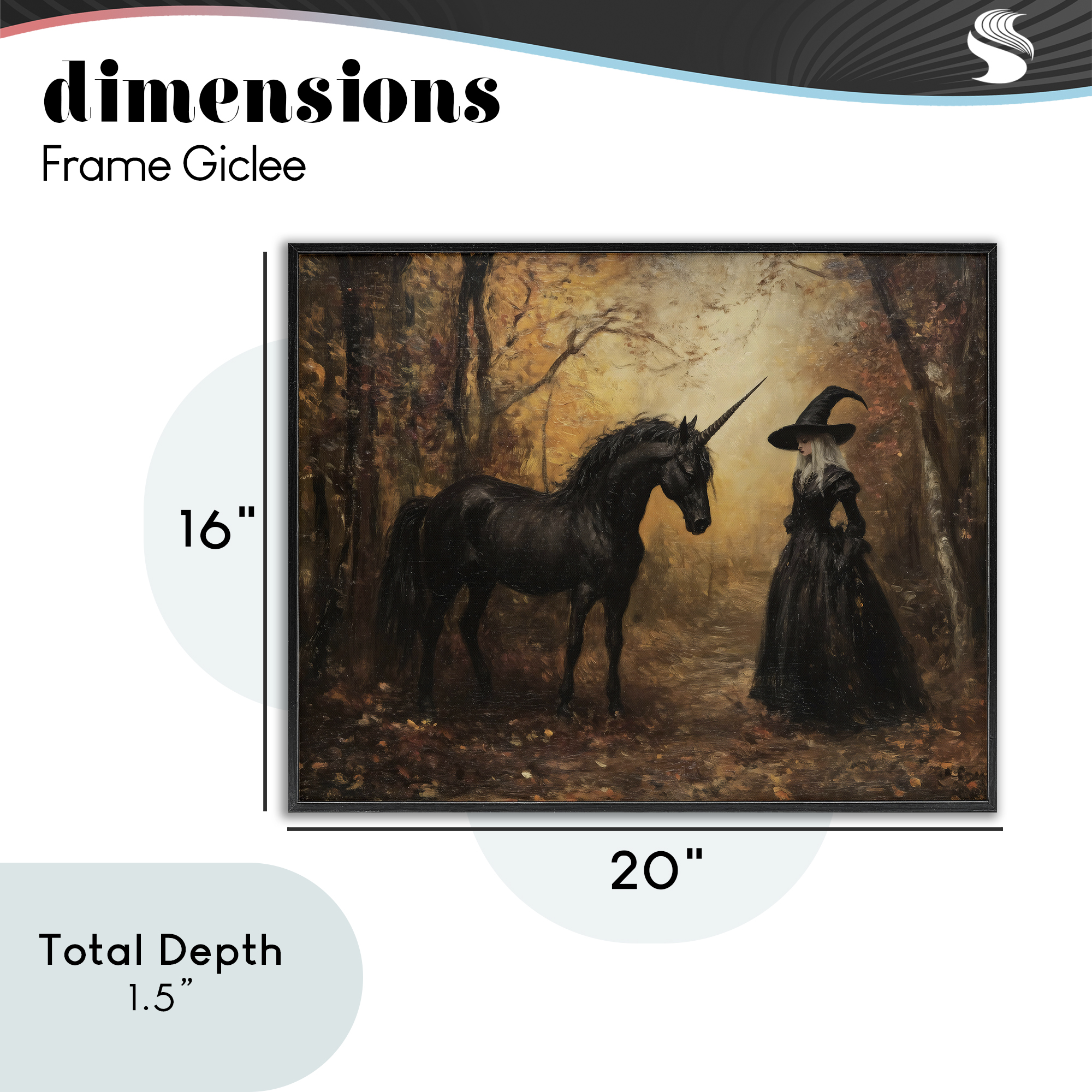 Witch & Black Unicorn Black Framed Giclee Art, design by Arlington Prints