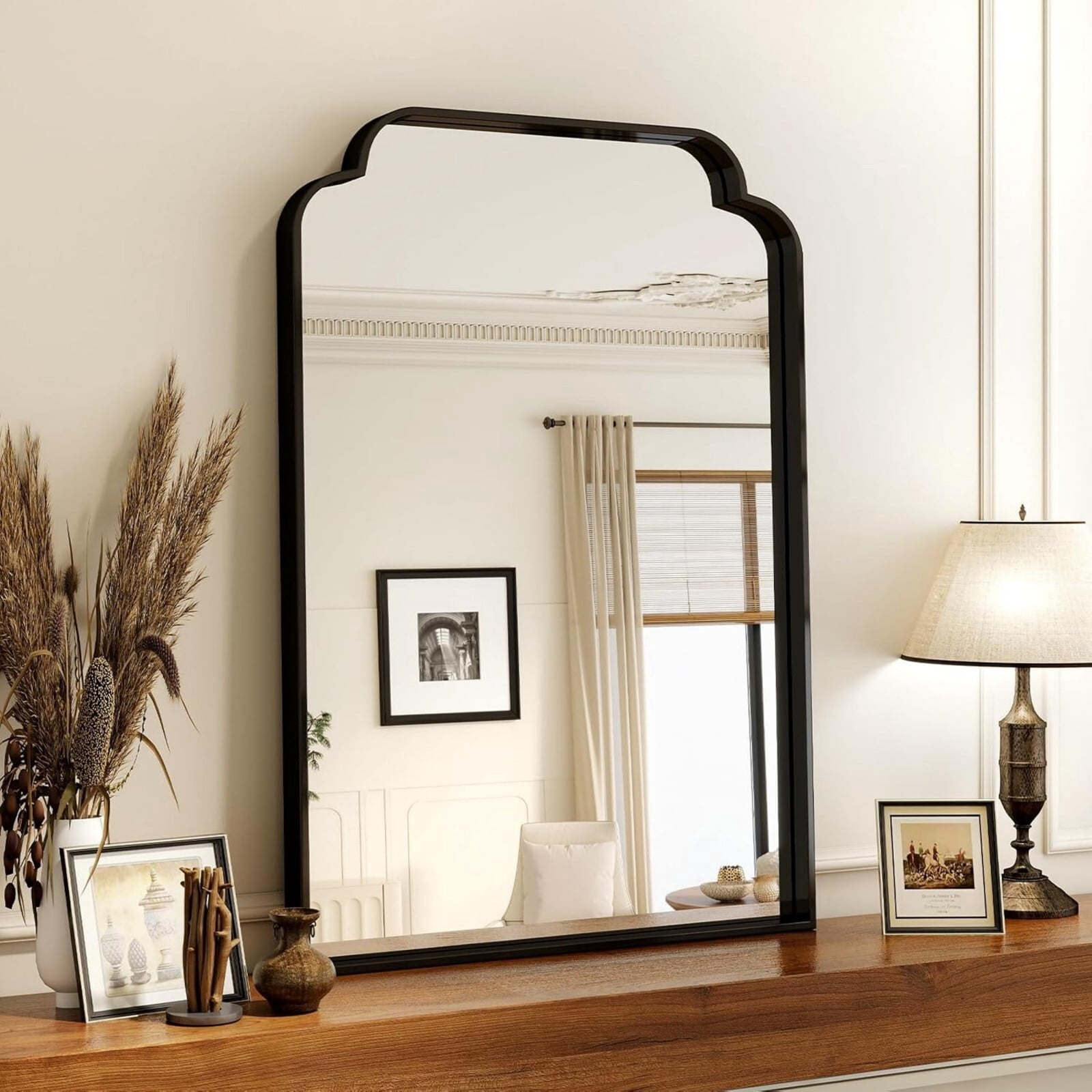 AUROMIR 30"x20" Arched Bathroom Mirror Modern Wall Mounted Mirror with Deep Frame, Black