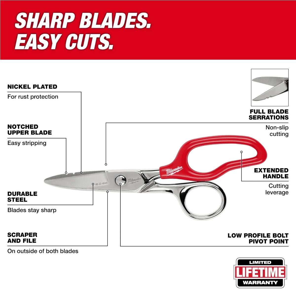Milwaukee Tool Electrician Scissors with Extended Handle