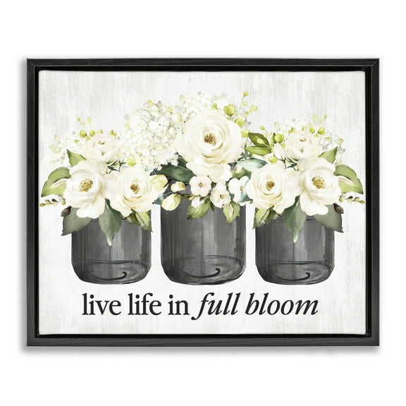 Stupell Industries Life In Full Bloom Botanical & Floral Painting Black Floater Framed Canvas Art Print Wall Art, 21 x 17