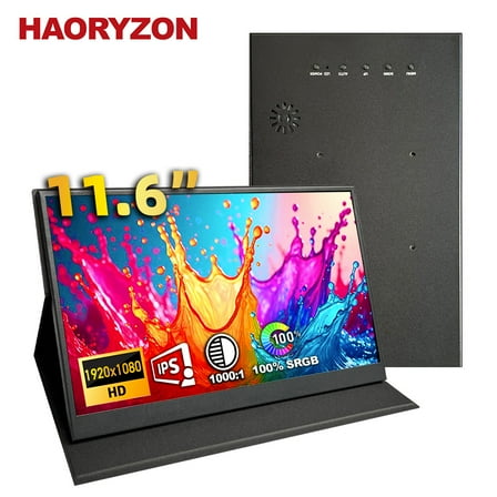 11.6 Inch Portable Monitor 1920x1080 IPS Small HDMI Display Dual USB-C External Screen Lightweight Second Monitor Built in Speakers for Laptop PC Mac Switch with Protective Case