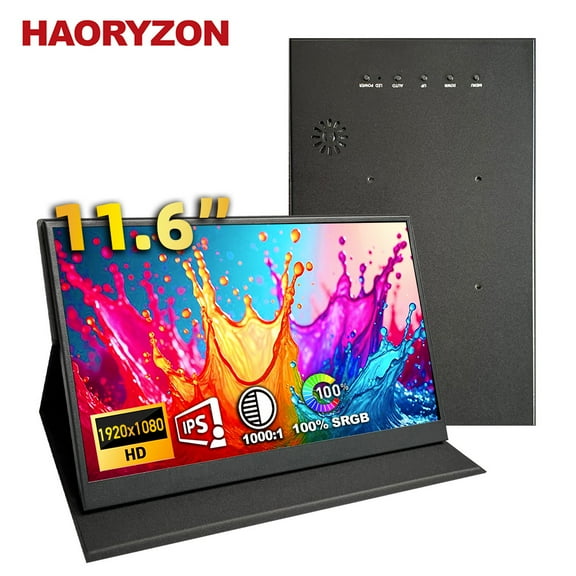 11.6 Inch Portable Monitor 1920x1080 IPS Small HDMI Display Dual USB-C External Screen Lightweight Second Monitor Built in Speakers for Laptop PC Mac Switch with Protective Case