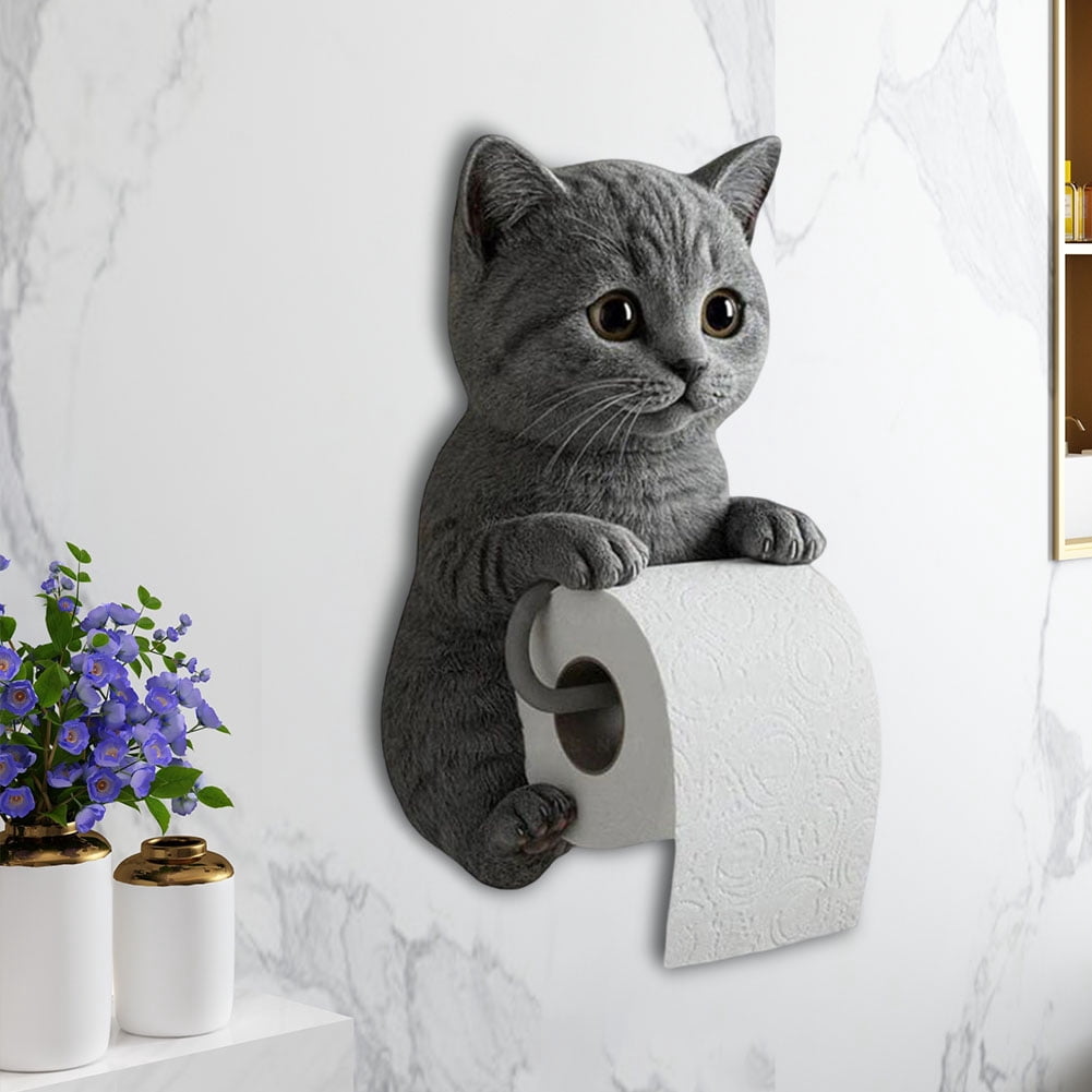 CARRFA Funny 3D Cat Toilet Roll Holder, Creative Cat Sculpture Paper Holder, Decorative Towel & Tissue Wall Mount for Bathroom Kitchen Decor Gifts for Cat Lovers