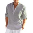 thumbnail image 3 of Chemises à Manches Longues en Lin pour Hommes Blouse Décontractée Solide Top en Coton Été, 3 of 3