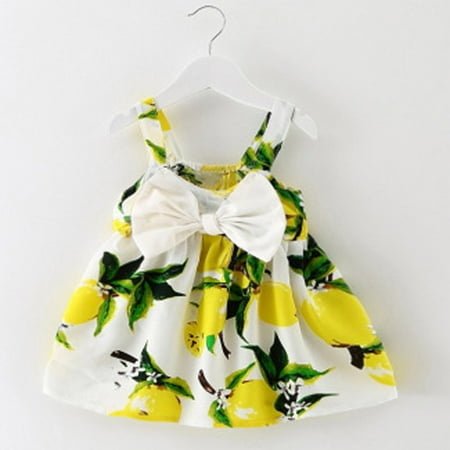 

Dezsed 6-24M Newborn Baby Dresses Gift Cute Lemon Printed Bow Infant Outfit Summer Sleeveless Princess Gallus Dress Baby Party Dress Clearance