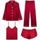 thumbnail image 1 of Conjunto de pijama SWOMOG para mujer, satén, 4 unidades, rojo oscuro, talla M, 1 of 6
