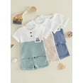 thumbnail image 3 of BemeyourBBs Toddler Baby Boy Little Brother Outfit Infant Baby Boys Summer Clothes Casual Lil Bro Letter Embroidered Waffled Short Sleeve Shirt Tops and Pockets Shorts 2 Pcs Set, 3 of 8
